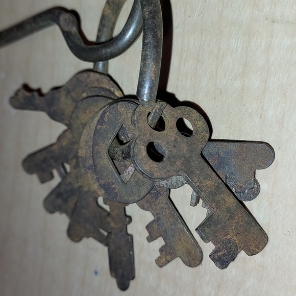 Antique Skeleton Keys On Ring Rusty Many Types - Picture 3 of 7